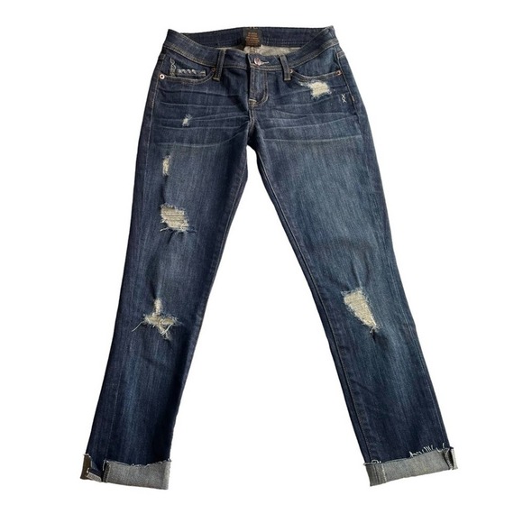 Genetic Denim Distressed Cropped Jeans Dark Blue Moon Size 26 Skinny Low Rise - Picture 1 of 10